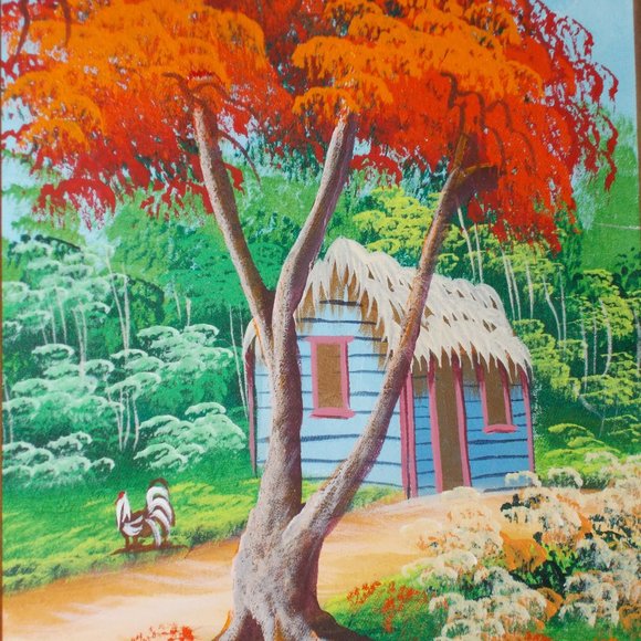 Vintage Farm Living acrylic painting 8"x10" signed & framed in wood frame - Picture 2 of 5